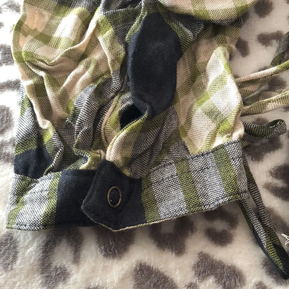 Free People Black Plaid Ruched Sleeve Pacific Dawn Button Down Shirt Small